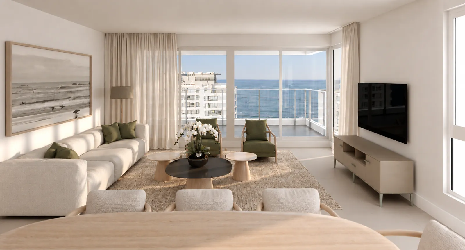 Living de un apartamento de Torre 5, con vista al mar