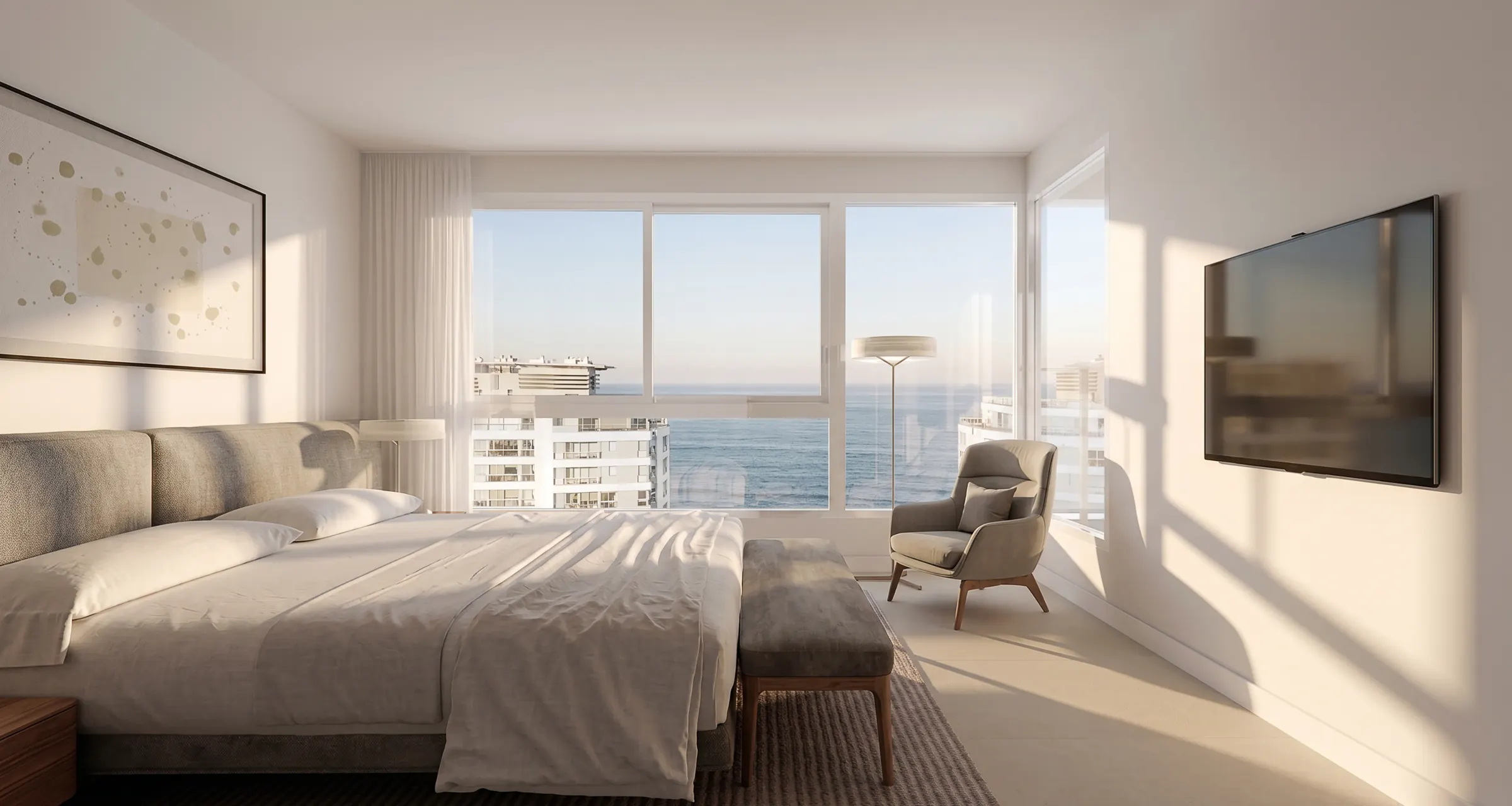Dormitorio en suite de Torre 5, con vista al mar