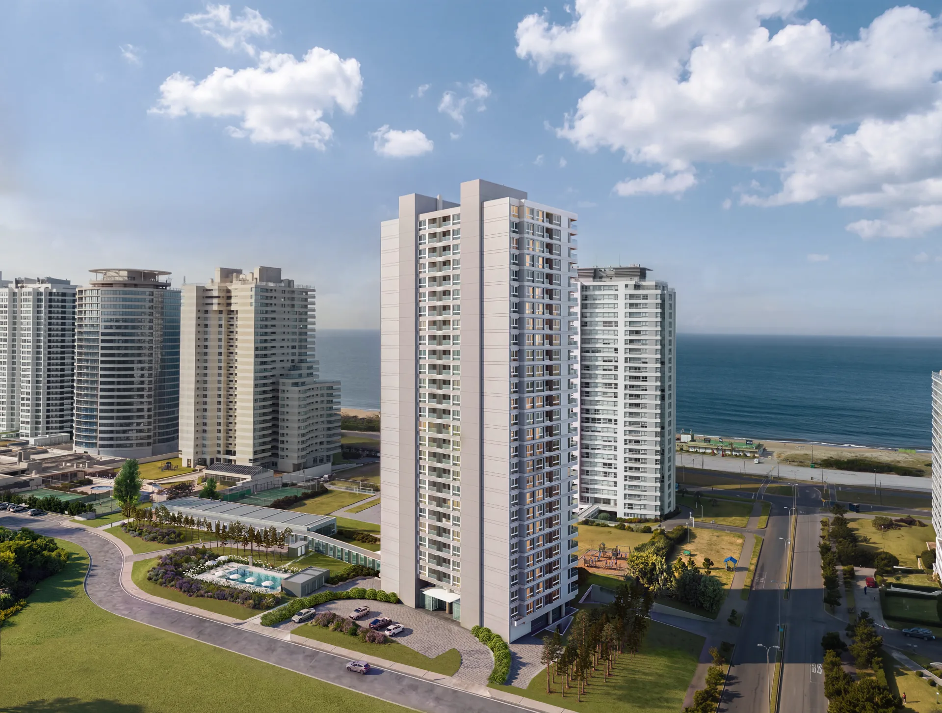 Torre 5 de Le Parc Punta del Este, con el mar de fondo